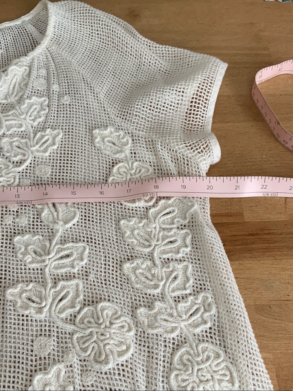 Anthropologie Cream Crocheted Floral Knit Top L - Picture 9 of 10